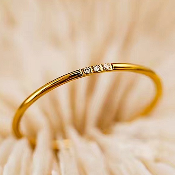 Gold Cubic Zircon Ring Minimalist, Dainty, Diamond, Two Piece, Stackable - Picture 2 of 7